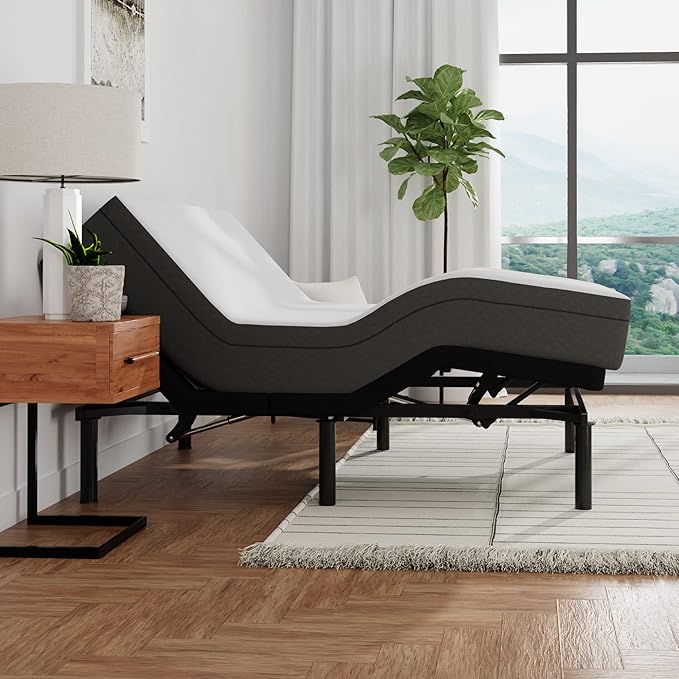 Blissful Nights e3 Full Adjustable Bed Base Frame with 10" Medium Firm Gel Infused Memory Foam Mattress