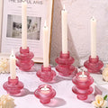Pink Candlestick Holders Set of 10, Pink Glass Candle Holders for Pillar Candles, Taper Candle and Tealight Candles, Taper Candle Holders for Wedding, Table Centerpiece