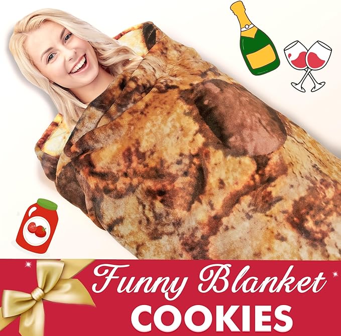 Jorbest Cookie Blanket Adult Size 80 Inches Birthday Gifts for Women Men Mom Teen Boys Girls, Novelty Cookie Throw Blanket Funny Gifts for Adult Kids, 285 GSM Soft Flannel Food Blanket (Dark Brown)