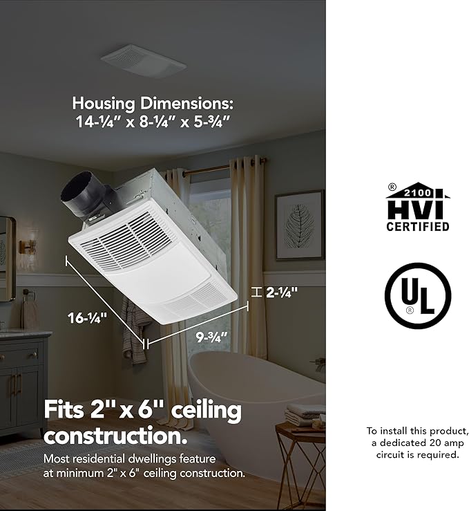 Broan-NuTone Non-Lit PowerHeat Bathroom Exhaust Fan and Heater, 80 CFM, 1.5 Sones, White