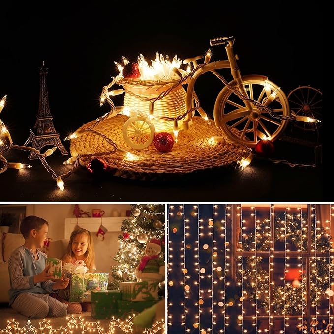 LIDORE Super Bright Clear Mini Christmas Tree String Lights, Gift for Decoration, 21.45FT 100 Count Bulbs with White Cord, UL Listed Indoor Outdoor Lighting for Holiday (White Cable, 2-Pack)