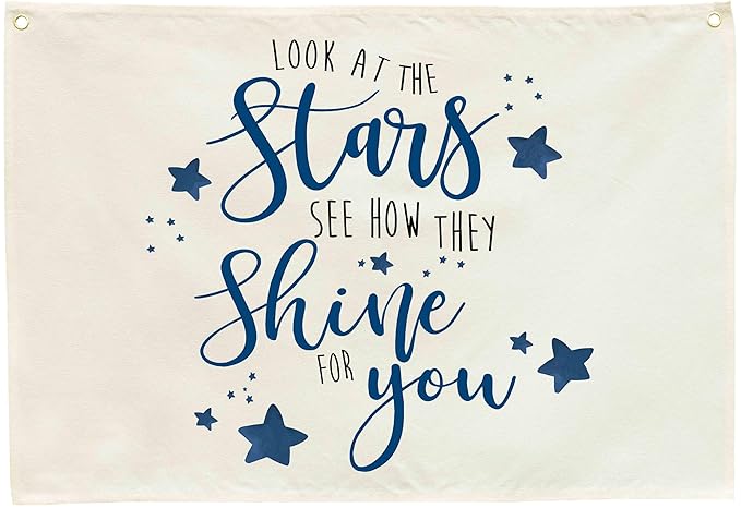 Boho Rectangular Banner Flag Wall Sign Decor Gift for Boy Girl Kids,Nursery Baby Room Above Crib Bedroom Playroom Living Room Wall Decor-Look At the Stars See-Baby Shower Birthday Christmas Gift