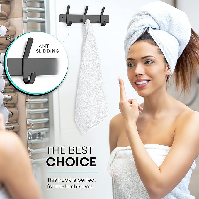 Matte Black Small Coat Rack Wall Mount – 9 Inch Stainless Steel Hook Rail with 3 Double Coat Hooks – Wall Mounted Entryway Organizer for Coats, Hats, Bags, Towels, Robes, Closet or Bathroom - 2 Pack