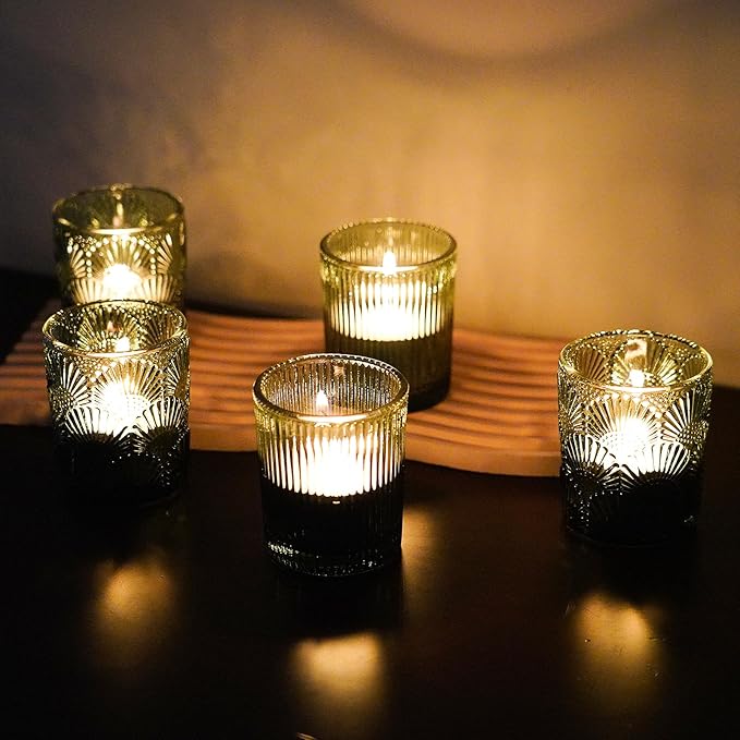 70pcs Assorted Votive Candle Holders - Green Glass Tea Lights Candle Holder in Bulk, Tealight Candle Holder for Table Centerpiece Wedding Decor Home Decoration