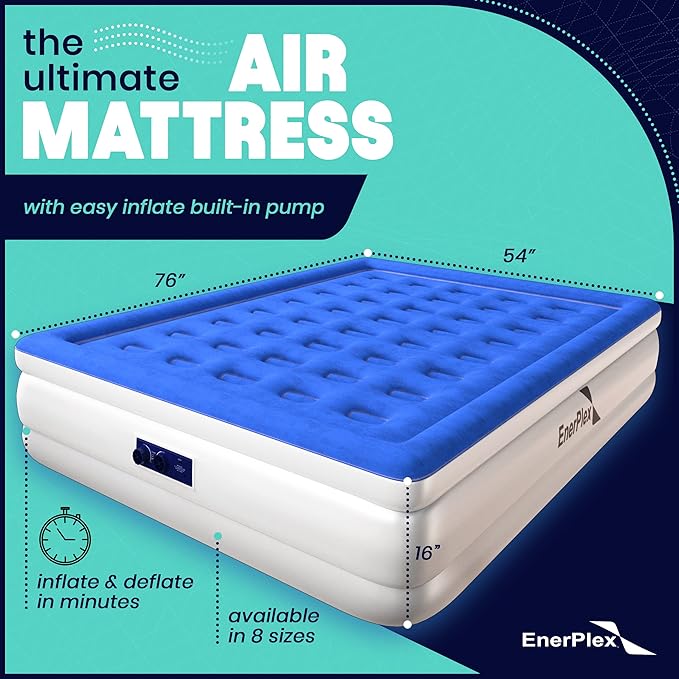 EnerPlex Air Mattress with Built in Pump - Self-Inflating Blow Up Mattress with Neck Support - Inflatable Air Bed for Portable Travel & Home Use