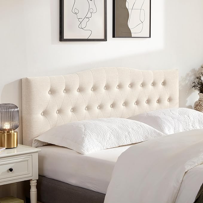 Tufted Upholstered Headboard Full Size, Sturdy and Durable Solid Wood Full XL headboard, Fabric Headboard Adjustable Height from 37” to 51”, Modern Button Diamond Design Head Board, Beige