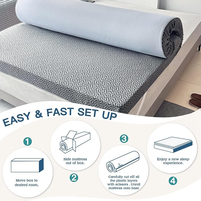 Airensky 4 Inch Memory Foam Mattress Topper, Cooling Gel Infused High Density Cal King (72"x84") Topper with Removable Washable Cover, Bed Topper for Pressure Relief Back Pain, CertiPUR-US Certified