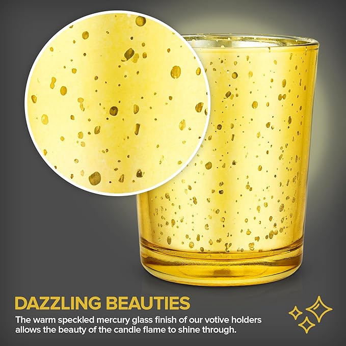 Stock Your Home Gold Votive Candle Holders Bulk Pack (36 Count), Tea Lights Candle Holder for Table Centerpiece, Christmas, Valentine, and Wedding Votive Candle Holders, Glass Votives Set