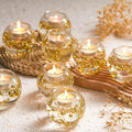 8 Pcs Glass Clear Votive Floating Candle Holders with 8 Pcs Bright Pearl String Beads, Tealight Bowl Candle Holder Bulk for Wedding Centerpiece Home Bridal Shower Party Decor (Gold)