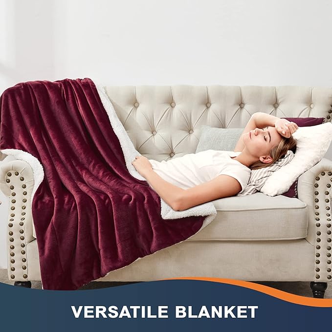Walensee Sherpa Fleece Blanket (King Size 108”x90” Burgundy) Plush Throw Fuzzy Super Soft Reversible Microfiber Flannel Blankets for Couch, Bed, Sofa Ultra Luxurious Warm and Cozy for All Seasons