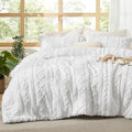 Bedsure Tufted Boho Comforter Set Oversized King - Bright White Boho Bed Set, GentleSoft™ 3 Pieces Farmhouse Shabby Chic Embroidery Bedding, Gifts for Woman, Soft Jacquard Comforter for All Seasons