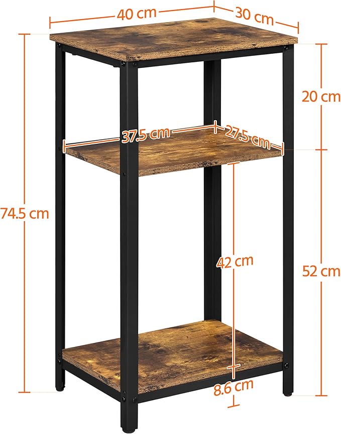 Yaheetech Large 3-Tier Tall End Table, 30 Inches High Side Table with Wooden Shelves & Strong Metal Frame for Living Room Small Space, 12 x 16 x 29.5 inches，Rustic Brown