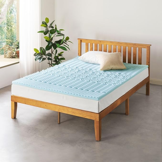 Mellow 1.5 Inch 5-Zone Memory Foam Mattress Topper, Cooling Gel Infusion, Queen, Blue