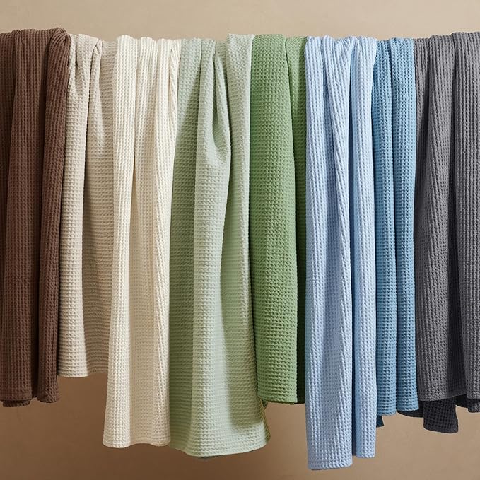 PHF 100% Cotton Waffle Weave Blanket Queen Size for Bed,Snag Proof Lightweight Breathable Moisture-Wicking Throw for Couch,Great for Layering in Cold Weather,Machine Washable, Home Decor-Loden Green
