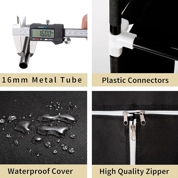 Portable Closet, 51 Inch Wardrobe Closet for Hanging Clothes with 2 Hanging Rods, 8 Storage Organizer Shelves for Bedroom, Durable and Easy to Assemble, Black