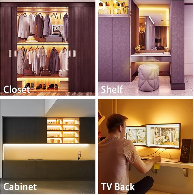 LAFULIT Under Cabinet Lighting Kit - 8 PCS 20 Inch Pre-Cut Strips, 2700K Warm White Flexible LED Strip Lights with Remote and Power Adapter for Kitchen Cabinets, Shelf, Desk, Counter - 13ft