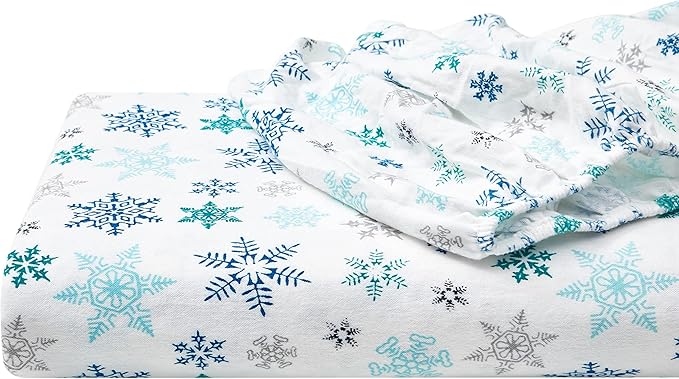 Eddie Bauer - Full Sheets, Cotton Flannel Bedding Set, Brushed For Extra Softness, Cozy Home Decor (Tossed Snowflake, Full)