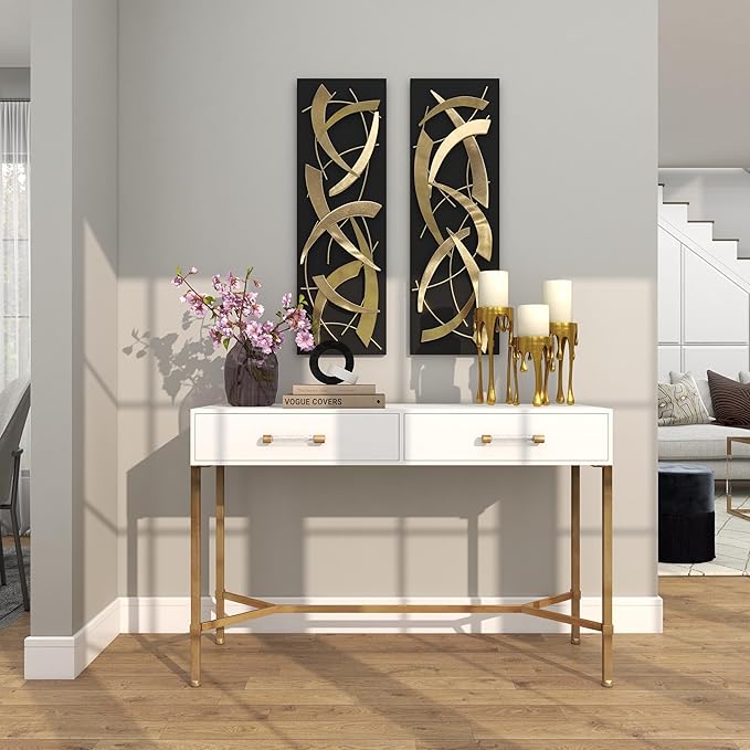 CosmoLiving by Cosmopolitan Aluminum Metal Abstract Decorative Candle Holder Melting Drip Candle Stand, Set of 3 Candlestick Holder 12", 10", 8"H, Gold