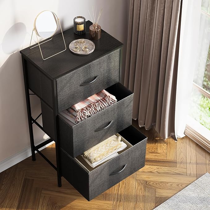 AODK Dresser for Bedroom Nightstand Small Dressers Chest of Drawers End Table for Living Room, Closet Dresser with 3 Storage Drawers Organizer Clothes, Dark Grey