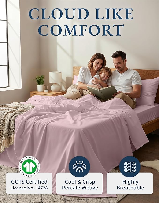 LANE LINEN 100% Organic Cotton Fully Elasticized California King Sheet Set, Low Pilling Fade Resistant Machine Washable Naturally Cooling Mercerized Soft & Comfy Cotton Sheets – Sepia Rose