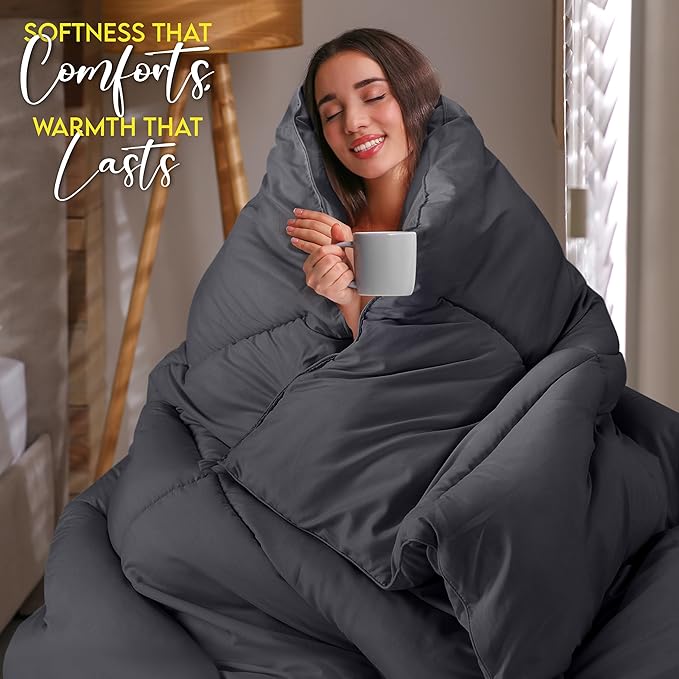Utopia Bedding Comforter Duvet Insert, Quilted Comforter with Corner Tabs, Box Stitched Down Alternative Comforters King Size (Grey)
