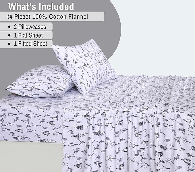 RUVANTI Flannel Sheets California King Size - 100% Cotton Brushed Cal King Bed Sheets Set - Deep Pockets 14 Inches - All Seasons Breathable & Extra Soft - Warm & Cozy, 4 Piece, Dry Winter