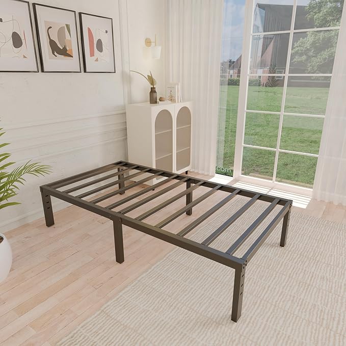 ALDRICH 14 Inch Metal Twin Bed Frame - Single Black Basic Steel Slats Platform, Easy Assembly Heavy Duty Noise Free Bedframes, No Box Spring Needed