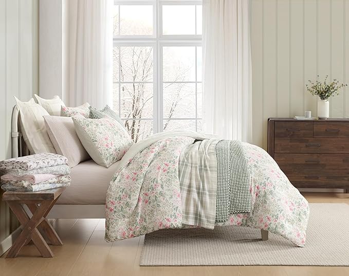 Laura Ashley - Flannel Sheets Queen Size, Anti-Pilling & Wrinkle Resistant Cotton, Touchably Soft for All-Season Comfort - Bed Sheets with Matching Pillowcases & Fitted Sheet (Audrey Blue)