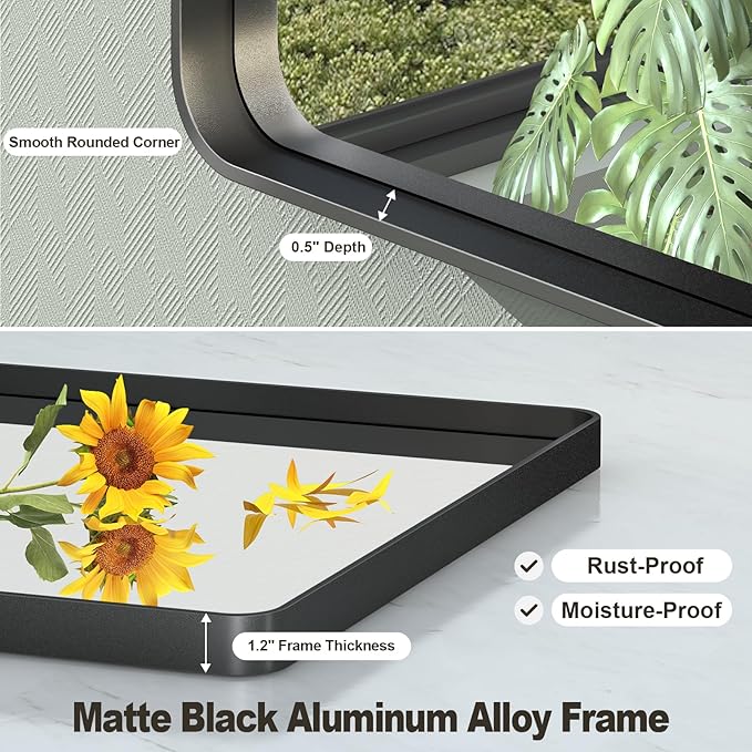 72x36 Inch Black Framed Bathroom Mirror for Wall, Large Matte Metal Framed Wall Mirror, Rounded Rectangle Vanity Mirror, Tempered Glass, Anti-Rust, Shatterproof (Horizontal/Vertical)