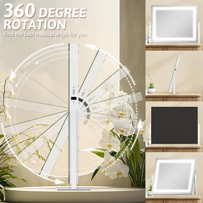 Vanity Mirror with Lights 22"x18", Lighted Makeup Mirror with 10X Magnification, Smart Touch 3 Colors Dimmable, 360° Rotation, Women Gift, Dresser Mount, Bathroom (White)