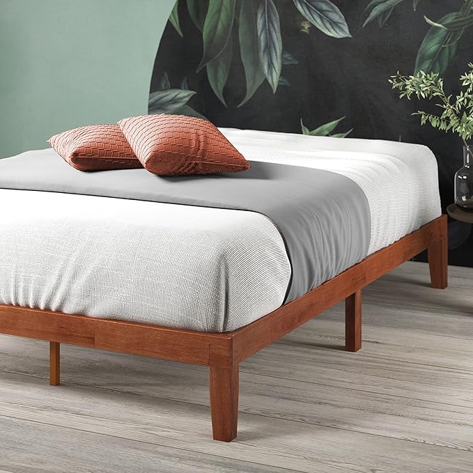 ZINUS Wen Wood Platform Bed Frame, Solid Wood Foundation, Wood Slat Support, No Box Spring Needed, Easy Assembly, Cherry, Queen