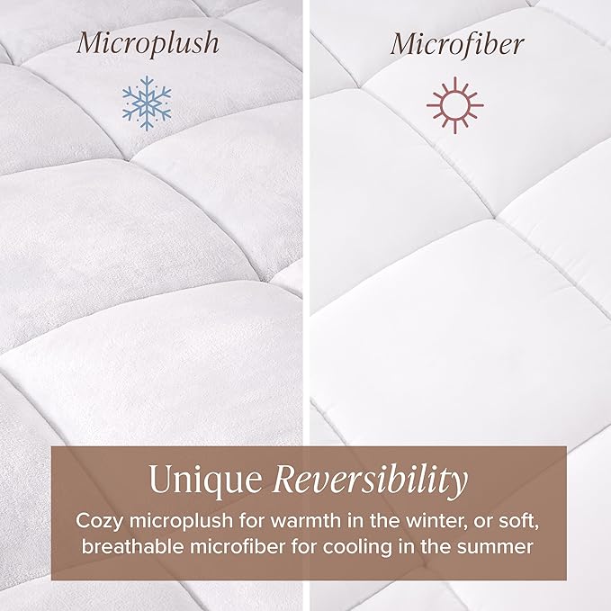 Bare Home Full XL Microplush Mattress Topper - Pillow Top Reversible - Soft Mattress Cover - Dual Sided All-Season - 8" to 24" Deep Pocket - Fitted Cover - Plush Mattress Pad (Full XL)
