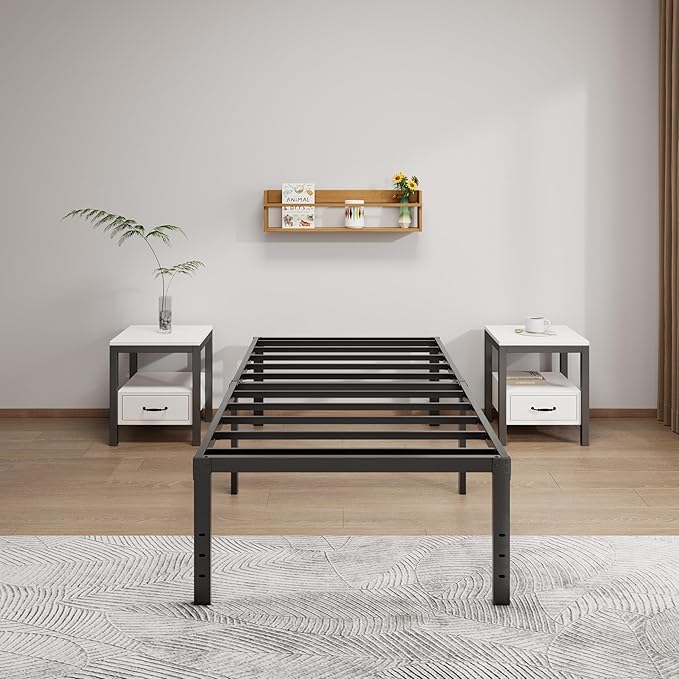Metal Bed Frame Twin Size - 18 Inch Heavy-Duty Twin Platform Bed Frame No Box Spring Needed, Easy Assembly, Noise-Free, Sturdy Mattress Foundation, Underbed Storage Space