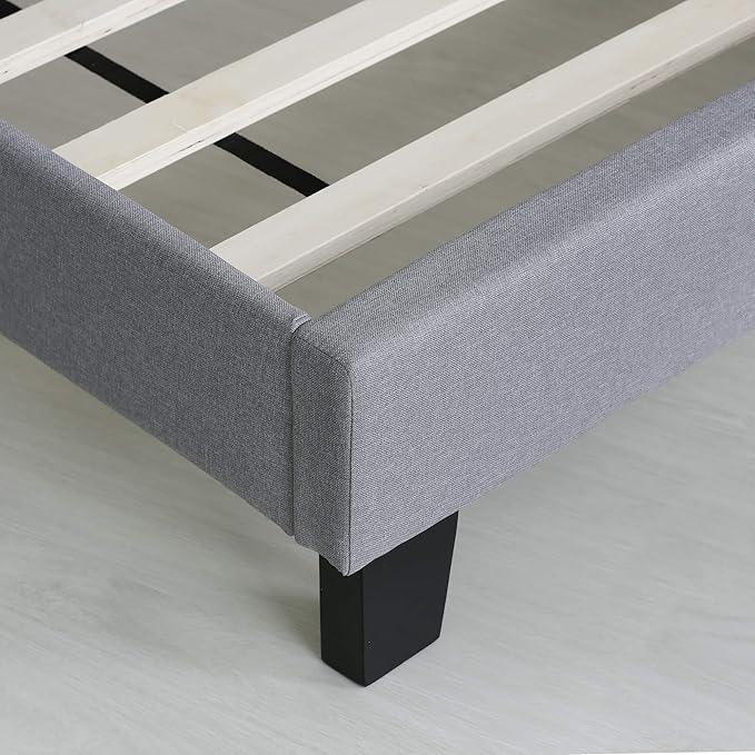 Furinno Laval Button Tufted Upholstered Platform Bed Frame, Twin XL, Glacier