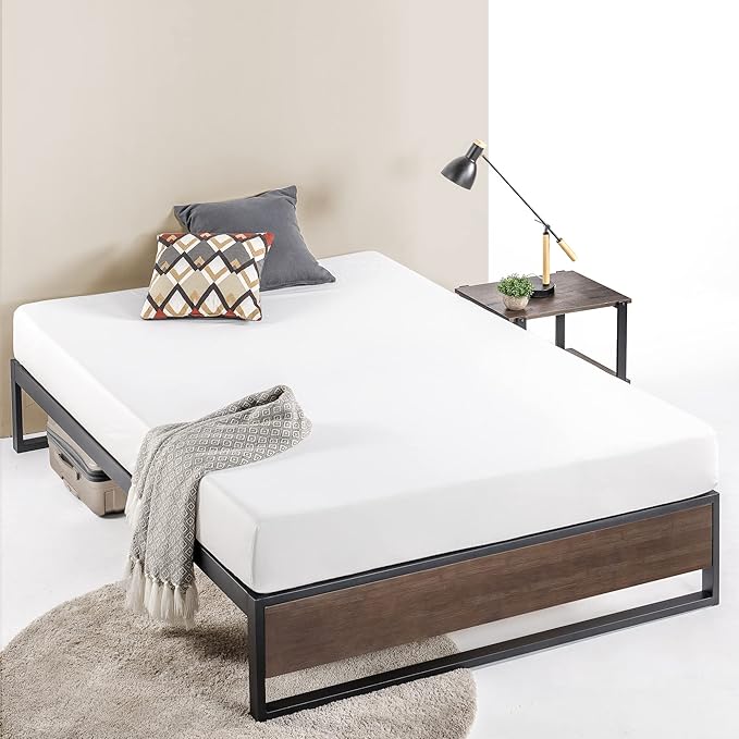 ZINUS GOOD DESIGN Award Winner Suzanne 14 Inch Bamboo and Metal Platforma Bed Frame, No Box Spring Needed, Wood Slat Support, Grey Wash, Queen