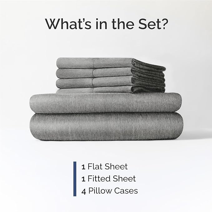Full 6 Piece Sheet Set - Comfy Breathable & Cooling - Soft Hotel Luxury Bedding Set with 8-16 Inch Deep Pockets - 1 Flat & 1 Fitted Sheet & 4 Pillowcases - Wrinkle Free & Easy Care - Heathered Grey