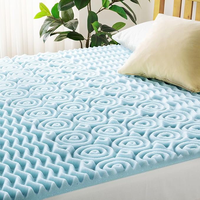 Mellow 1.5 Inch 5-Zone Memory Foam Mattress Topper, Cooling Gel Infusion, Queen, Blue