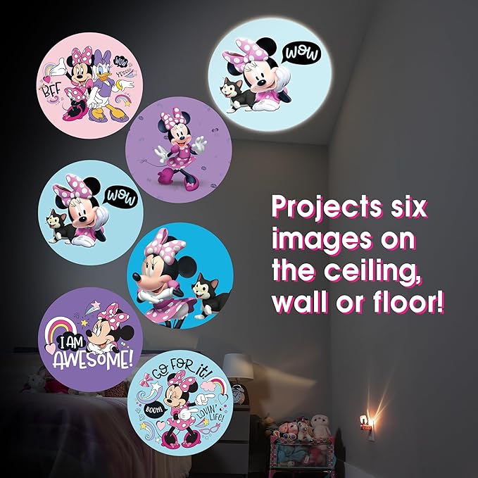 Disney Projectables Disney Minnie Mouse LED Kids Night Light, Projector, Dusk to Dawn, Plug-in ,Mickey Mouse, for Kids, Girls Bedroom, Playroom, Gaming Room, Nursery, 57958