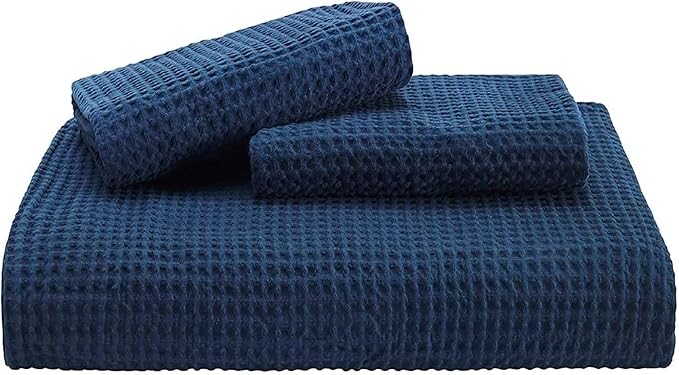 Bedsure Cotton Duvet Cover King - 100% Cotton Waffle Weave Navy Blue Duvet Cover King Size, GentleSoft™ and Breathable Bedding Set for All Season, 3 Pieces, 104"x90"