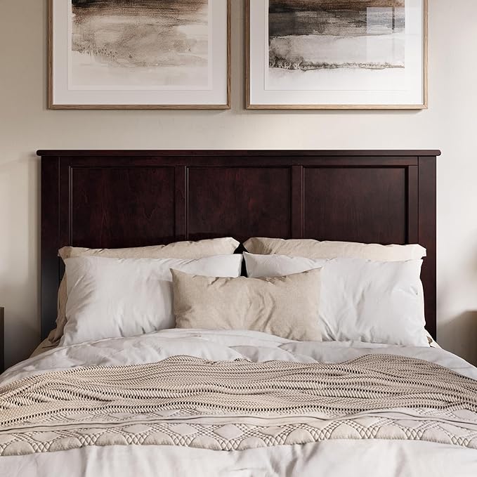 AFI, Madison Queen Solid Wood Panel Headboard with Attachable Charger, Espresso