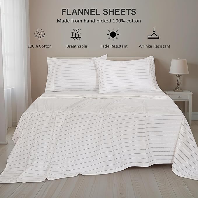 RUVANTI Flannel Sheets Queen Size - 100% Cotton Double Brushed Bed Sheets, Deep Pockets 16 Inches Queen Sheet Set, All Seasons Breathable & Extra Soft - Warm & Cozy, 4 Piece, Running Dots