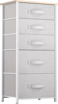 YITAHOME Tall 5 Drawer Dresser - Fabric Storage Tower, Organizer Unit for Bedroom, Living Room, Hallway, Closets - Sturdy Steel Frame, Wooden Top & Easy Pull Fabric Bins - Light Grey