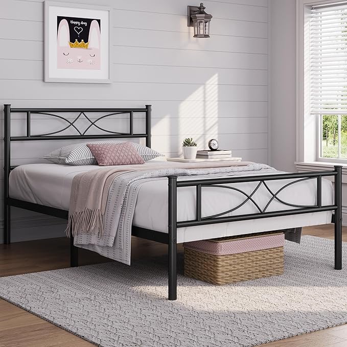 Yaheetech Twin Size Bed Frame Metal Platform Bed with Curved Design Headboard Footboard/No Box Spring Needed/Mattress Foundation/Heavy-Duty Support/Easy Assembly/Black