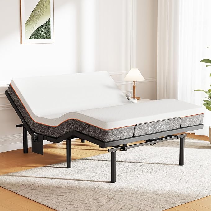 Marsail MS01-1 Queen Adjustable Bed Frame with Massage + 10-inch Gel Memory Foam Mattress, Adjustable Bed Base with Under-Bed Nightlight, Wireless Control Massage Adjustable Bed, Queen