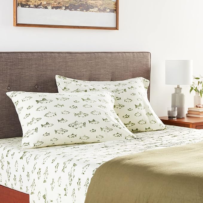 Eddie Bauer - Queen Sheets, Cotton Flannel Bedding Set, Brushed For Extra Softness, Cozy Home Decor (School of Fish, Queen)