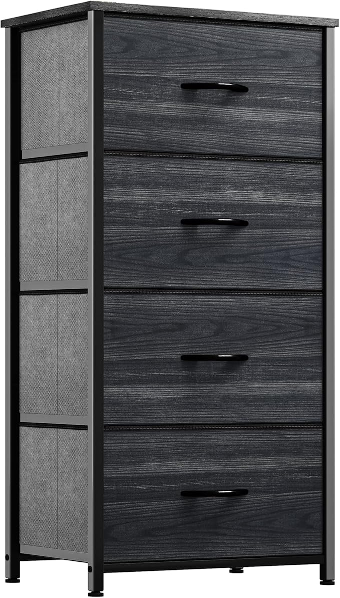 YITAHOME Dresser with 4 Drawers - Fabric Storage Tower, Organizer Unit for Hallway, Closets - Sturdy Steel Frame, Wooden Top & Easy Pull Fabric Bins, Black Wood Grain