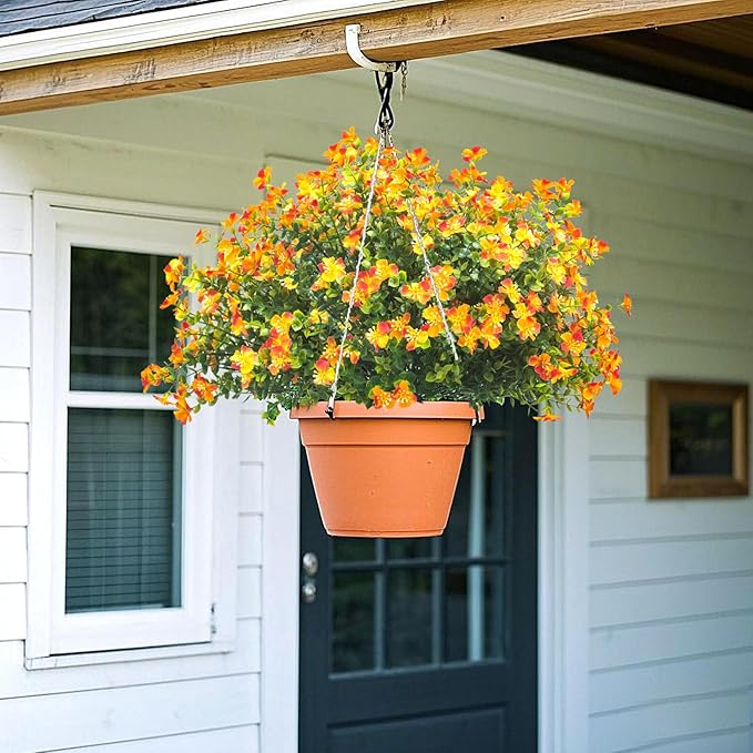 12 Bundles Artificial Fall Flowers for Outdoors, Artificial Plants UV Resistant Fall Fake Mums Plants for Outside Halloween Christmas Porch Decoration ecorations (Orange)