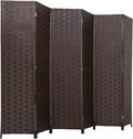 FDW Room Divider Wood Screen 6 Panel Folding Portable Partition Screens Wooden Mesh Woven Design Room Divider for Home Office (Dark Brown)