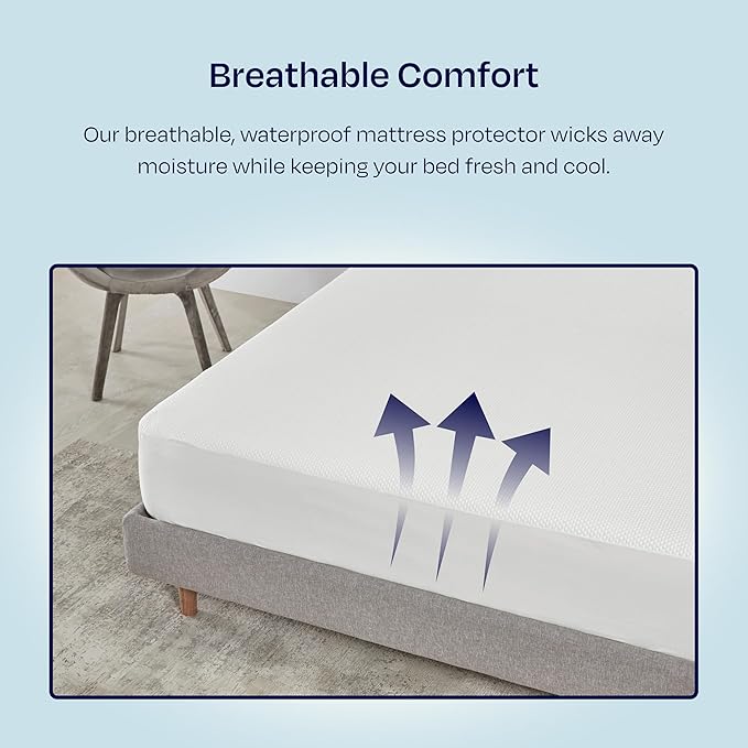 California Design Den Premium Waterproof Mattress Protector for Queen Size Bed - Soft, Cooling, Noiseless, Machine Washable, Fitted Mattress Cover with 8-20 Inch Deep Pockets
