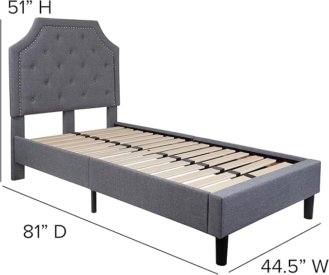 Flash Furniture Brighton Twin Size Tufted Upholstered Platform Bed in Light Gray Fabric